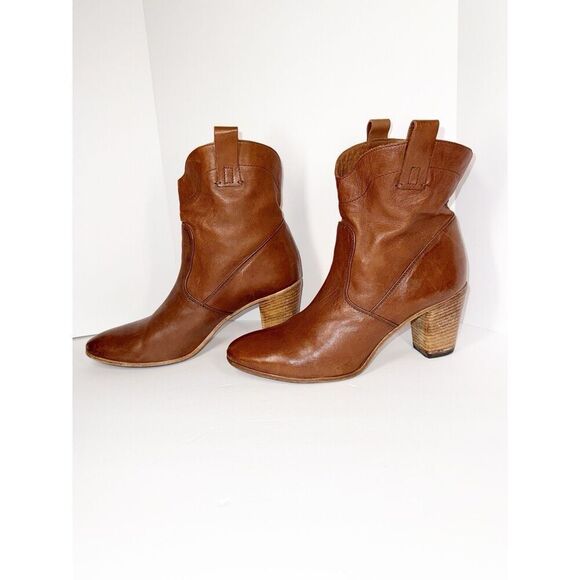 Alberto Fermani Ankle Boot Leather Bootie Brown Western Boho Block Heel 38.5/8.5 - Picture 1 of 14